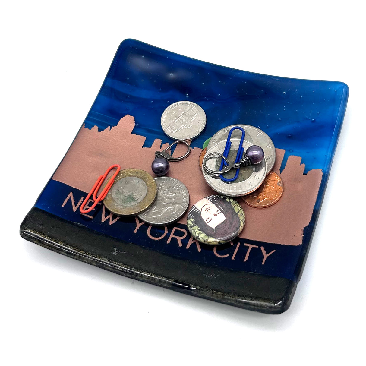 New York City Skyline 4.5" Fused Glass Catch-all