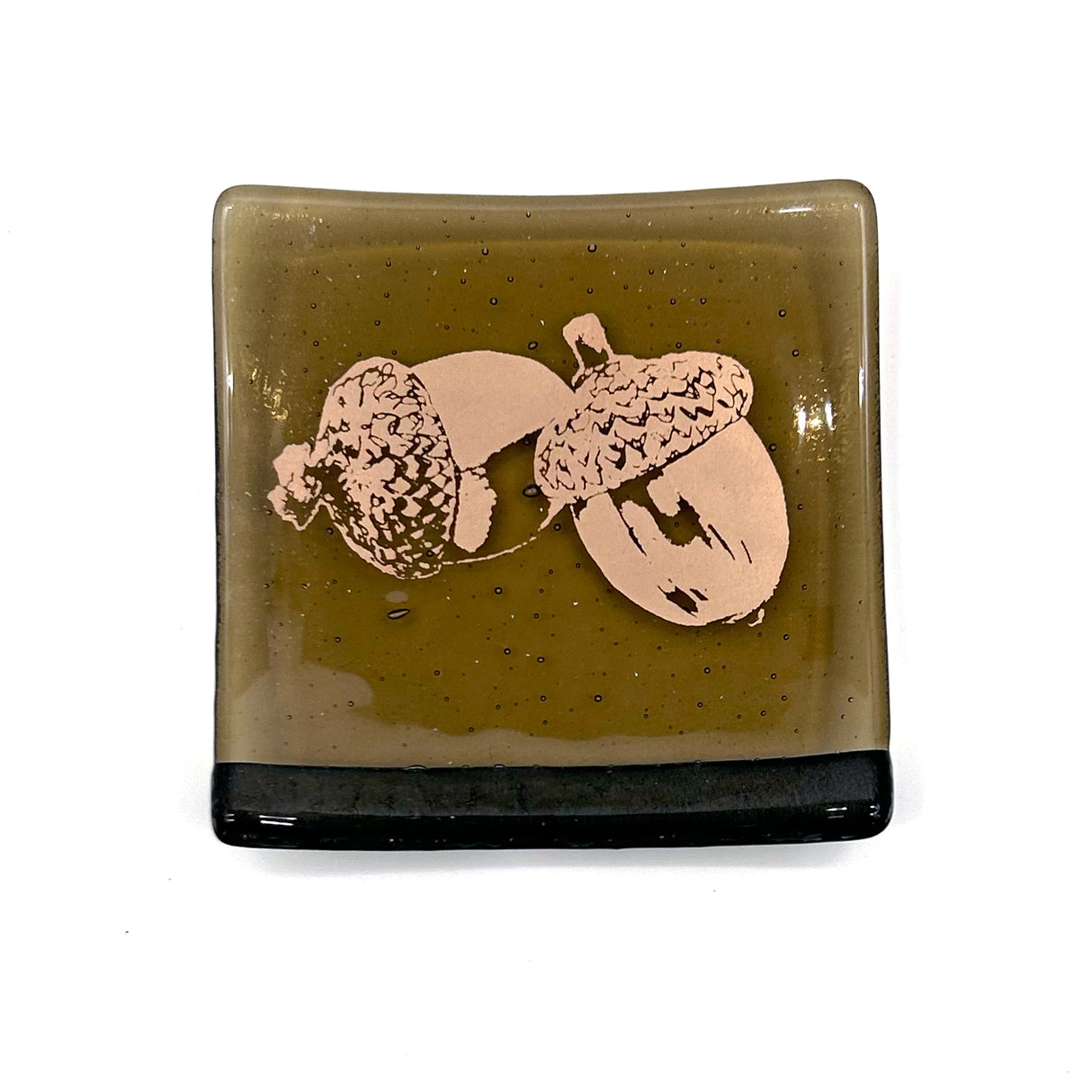 Oak Leaves Acorn 4.5" Handmade Fused Glass Catch-all Dish