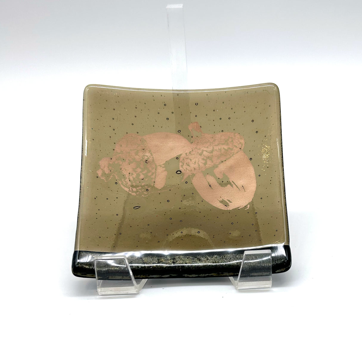 Oak Leaves Acorn 4.5" Handmade Fused Glass Catch-all Dish