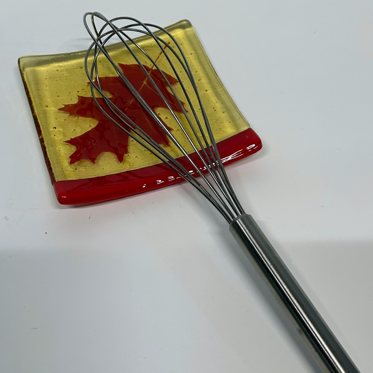 Oak Leaves 4.5" Handmade Fused Glass Catch-all Dish Discontinued RED