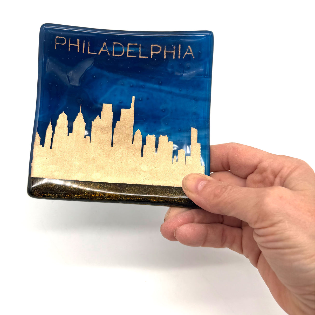 Philadelphia Sunset Skyline 4.5" Fused Glass Catch-all Dish