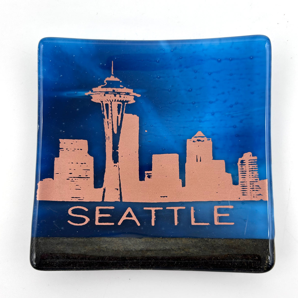 Seattle Sunset Skyline Fused Glass Catch-all Dish - made to order