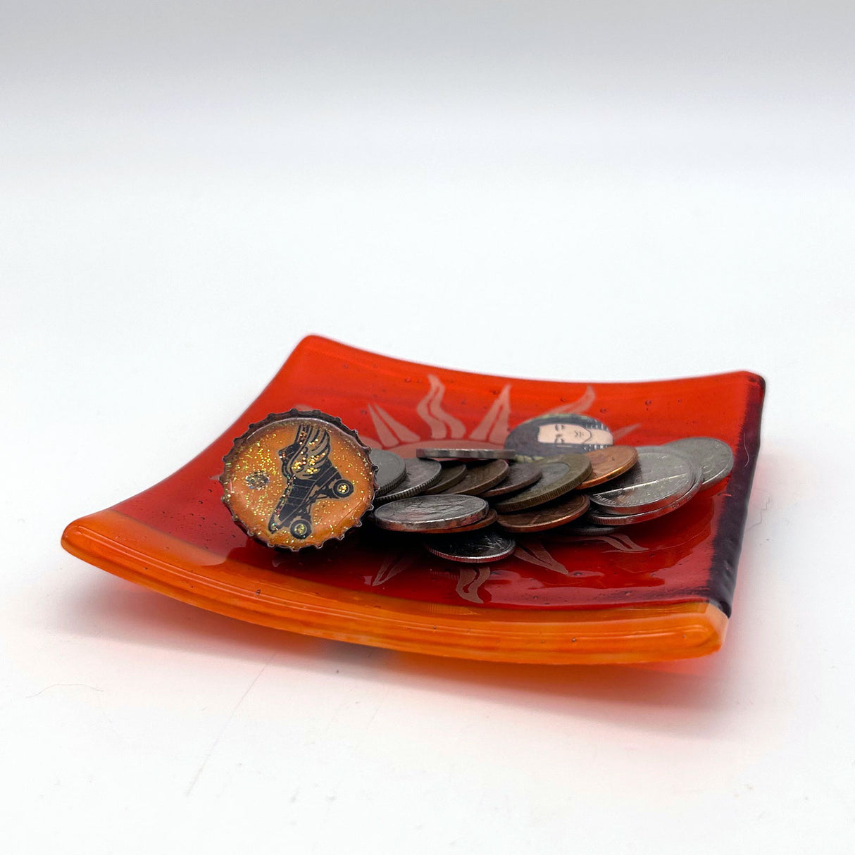 Celestial Happy Sun 4.5" Handmade Fused Glass Catch-all Dish