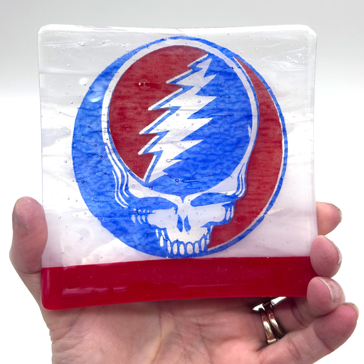 Steal Your Face Grateful Dead Handmade 4.5" Handmade Fused Glass Catch-all Dish