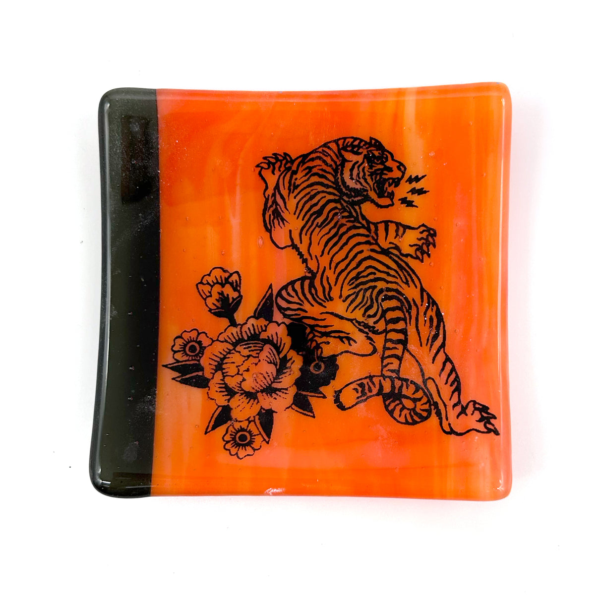 Tiger Tattoo Handmade 4.5" Handmade Fused Glass Catch-all Dish