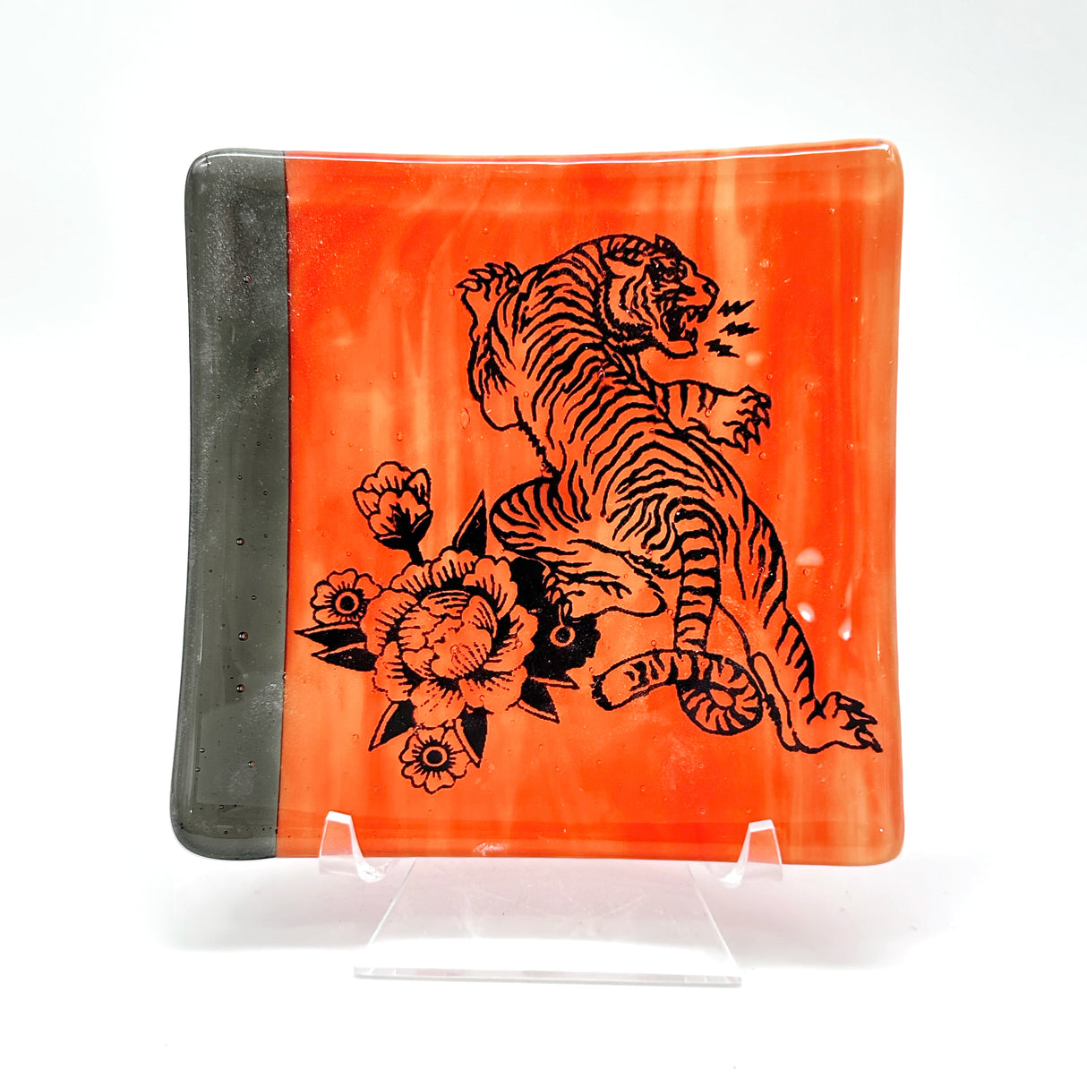 Tiger Tattoo Handmade 4.5" Handmade Fused Glass Catch-all Dish