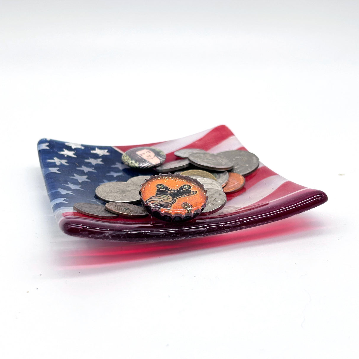 USA Flag 4.5" Handmade Fused Glass Catch-all Dish