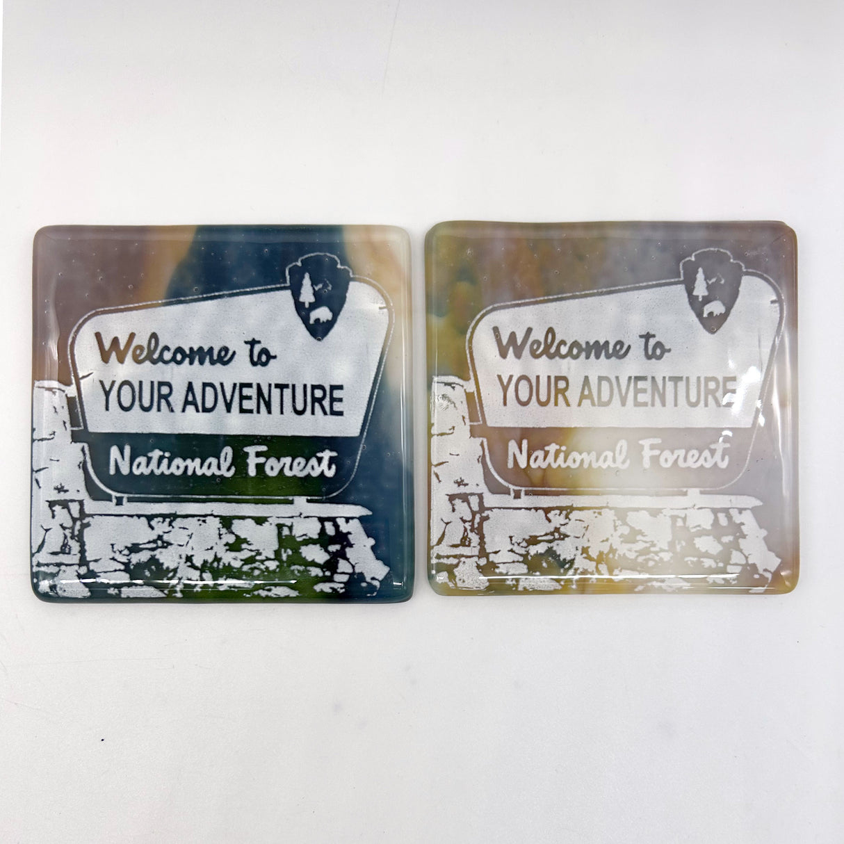 Welcome to Your Adventure National Forest  Fused Glass 4" Single Coaster