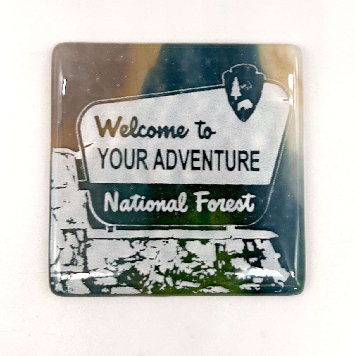 Welcome to Your Adventure National Forest  Fused Glass 4" Single Coaster