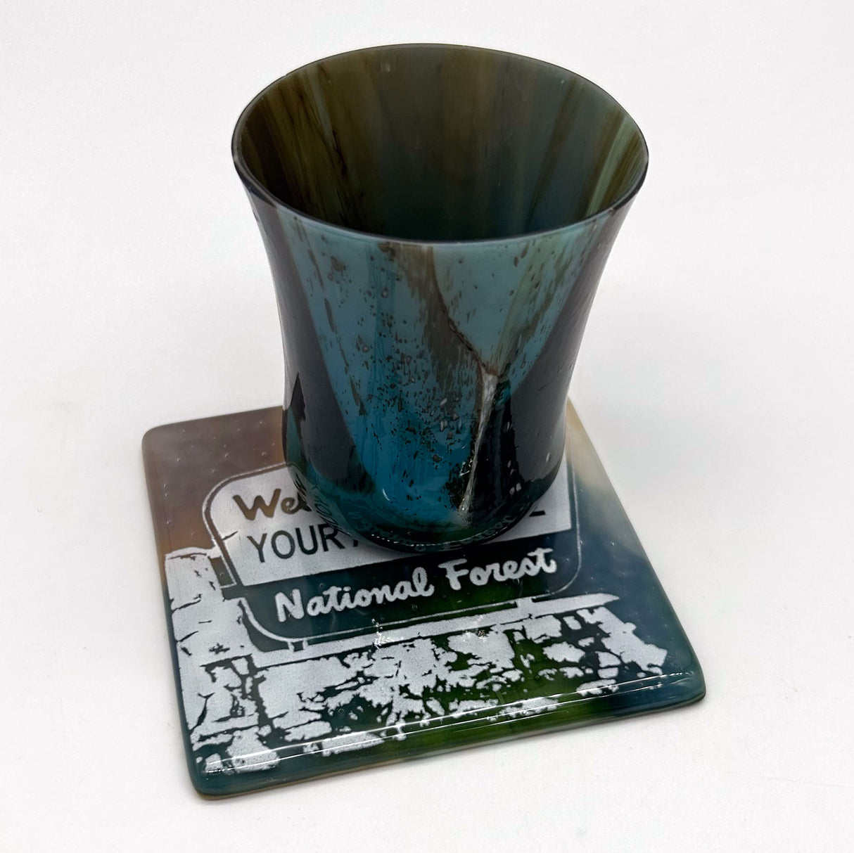 Welcome to Your Adventure National Forest  Fused Glass 4" Single Coaster