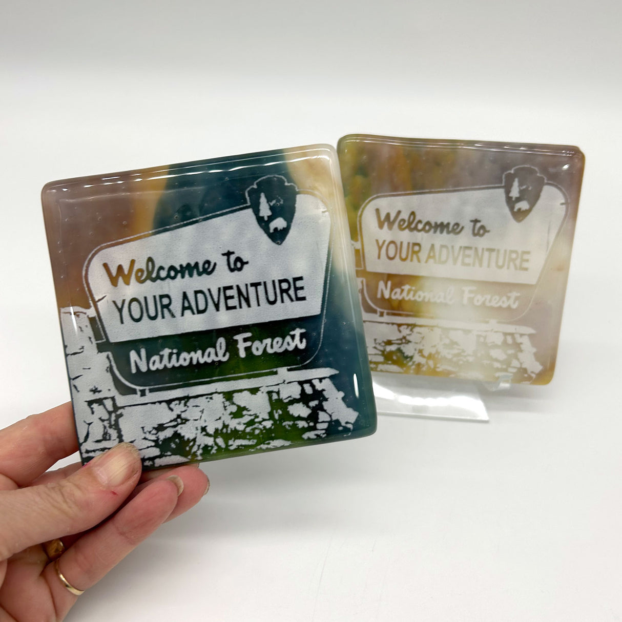Welcome to Your Adventure National Forest  Fused Glass 4" Single Coaster