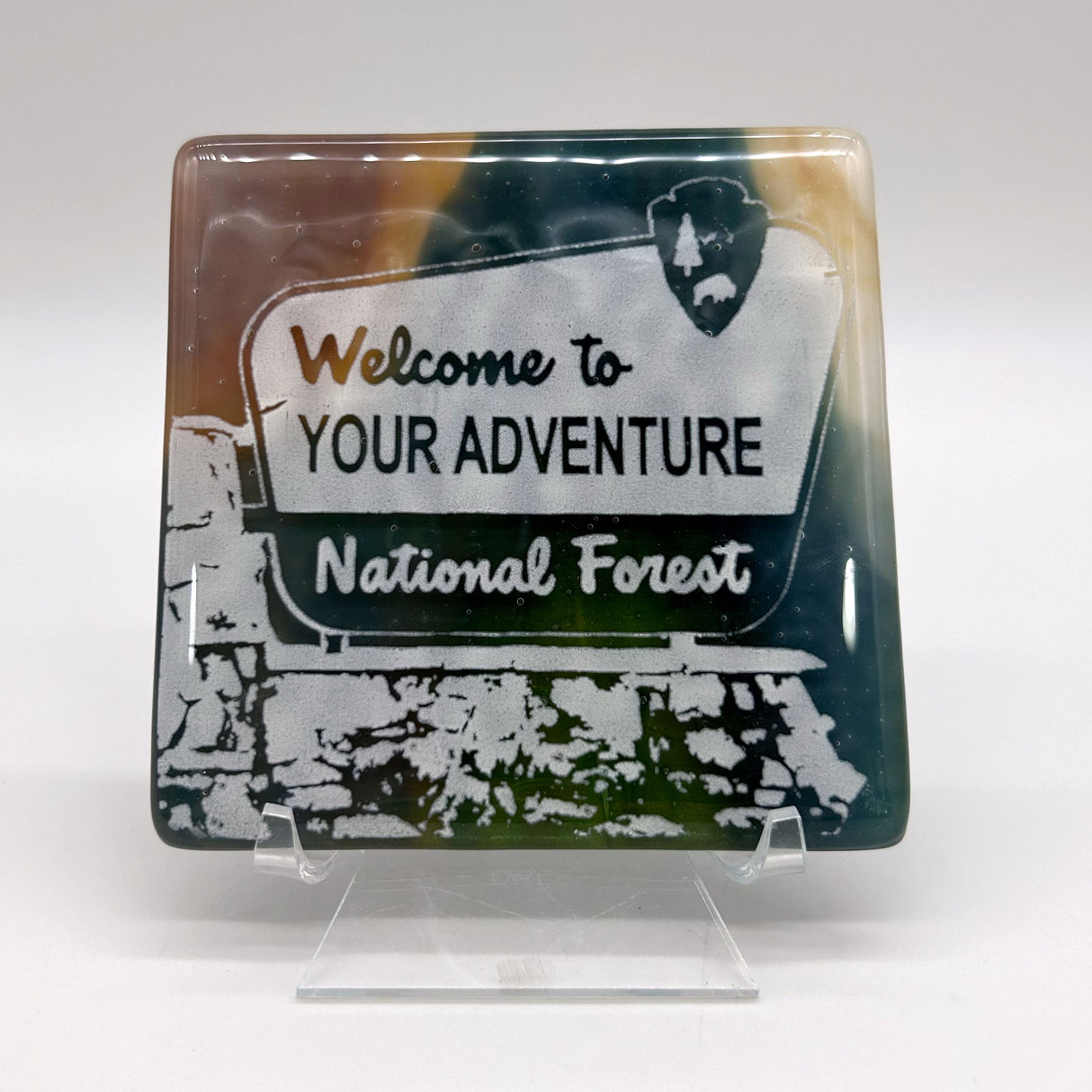 Welcome to Your Adventure National Forest  Fused Glass 4" Single Coaster