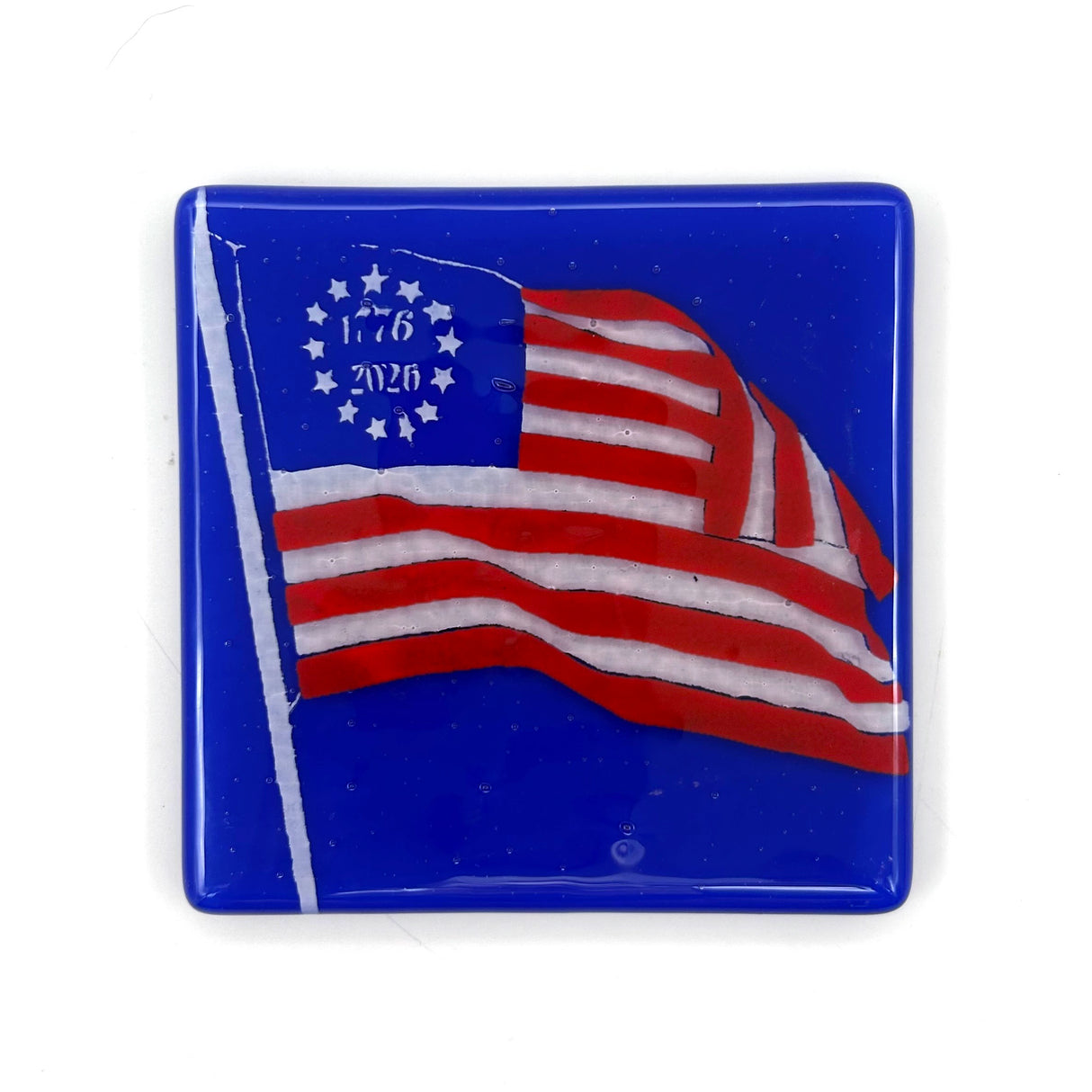 Betsy Ross 1776-2026 Flag Handmade 4" Handmade Fused Glass Coaster
