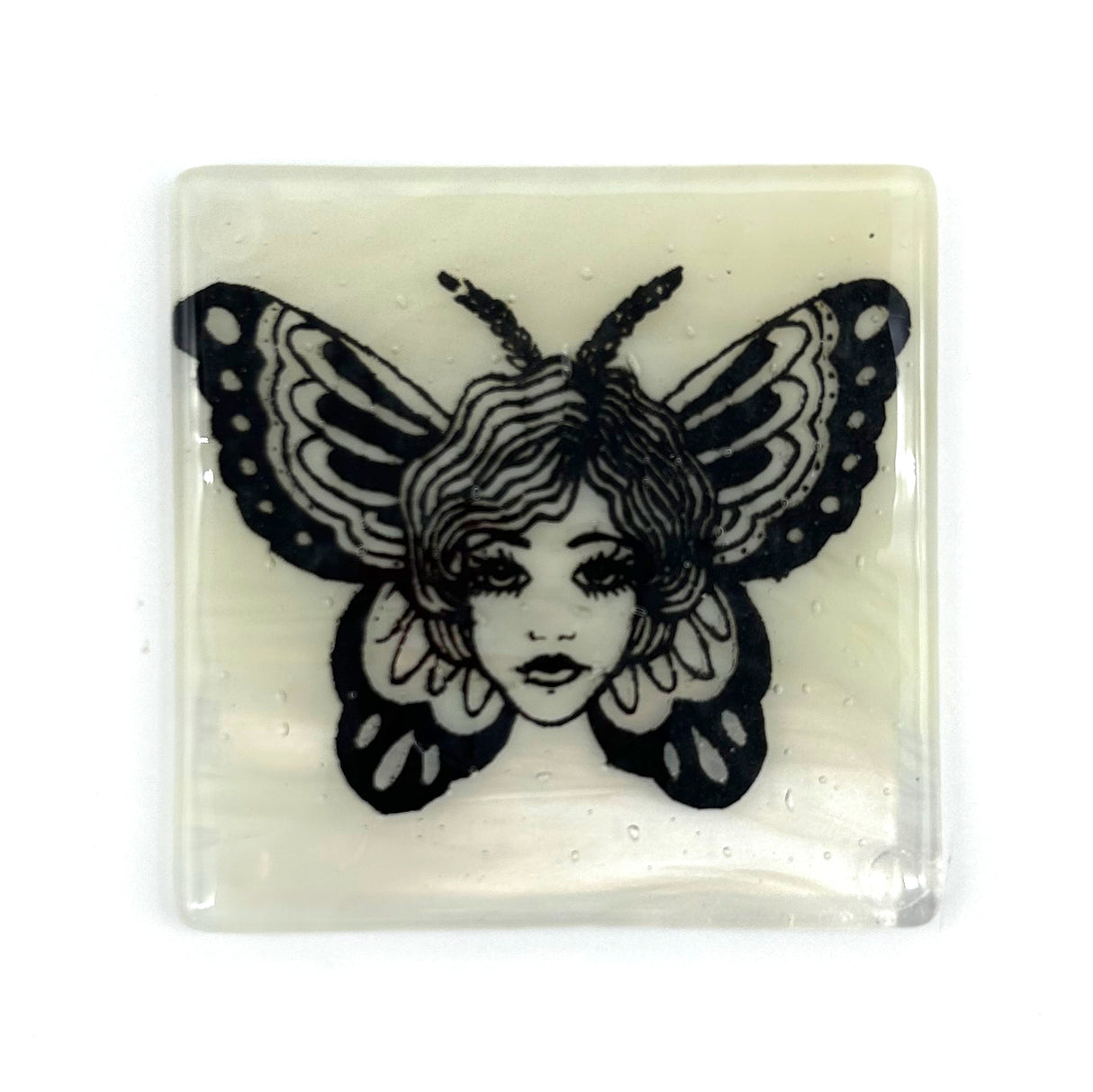 Butterfly Tattoo 4" Handmade Fused Glass Bar Coaster