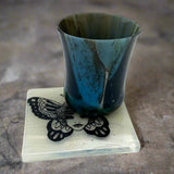 Butterfly Tattoo 4" Handmade Fused Glass Bar Coaster