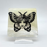 Butterfly Tattoo 4" Handmade Fused Glass Bar Coaster