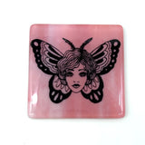 Butterfly Tattoo 4" Handmade Fused Glass Bar Coaster (discontinued color)