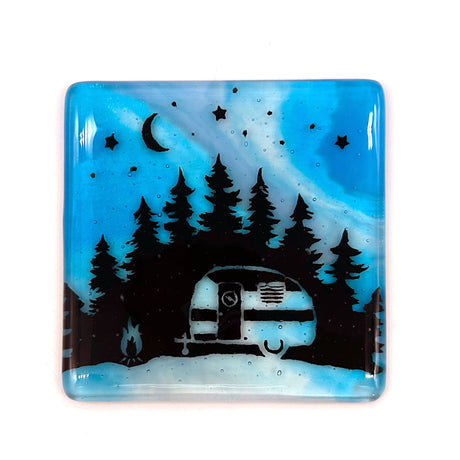 Camping Fused Glass 4" Single Coaster