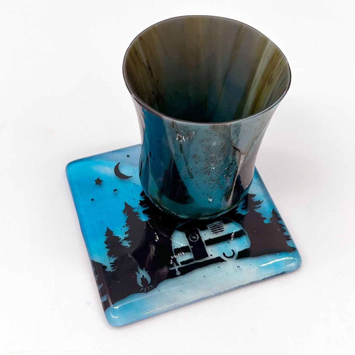 Camping Fused Glass 4" Single Coaster