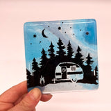 Camping Fused Glass 4" Single Coaster