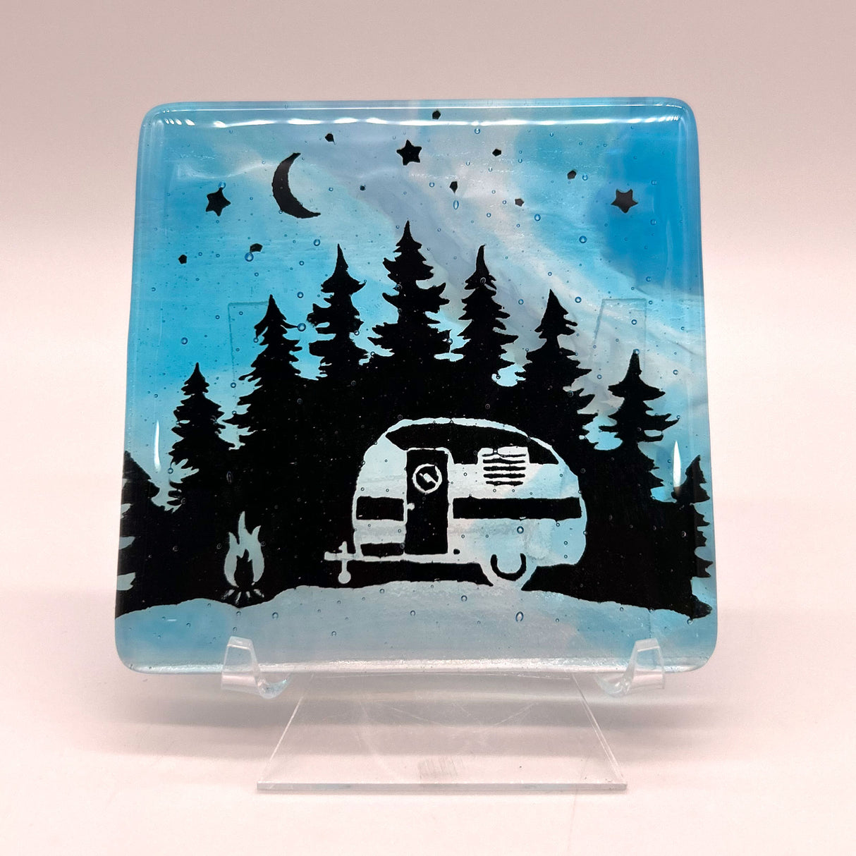 Camping Fused Glass 4" Single Coaster