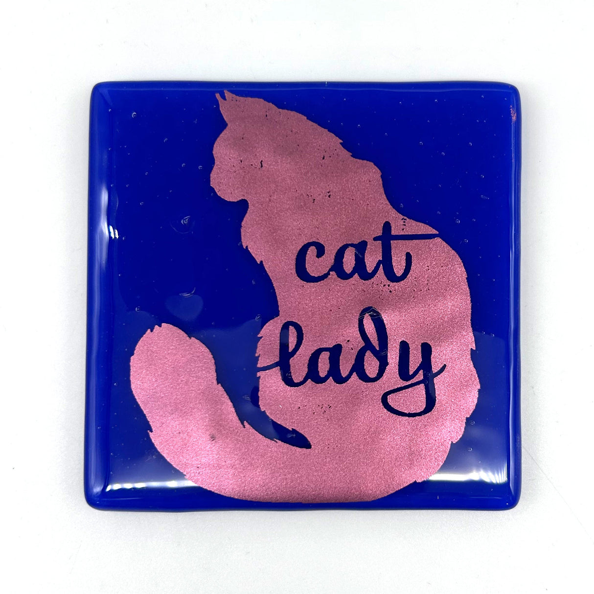 Cat Lady Handmade 4" Single Fused Glass Coaster