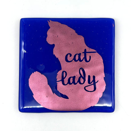 Cat Lady Handmade 4" Single Fused Glass Coaster