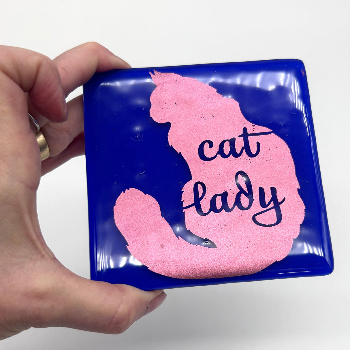 Cat Lady Handmade 4" Single Fused Glass Coaster