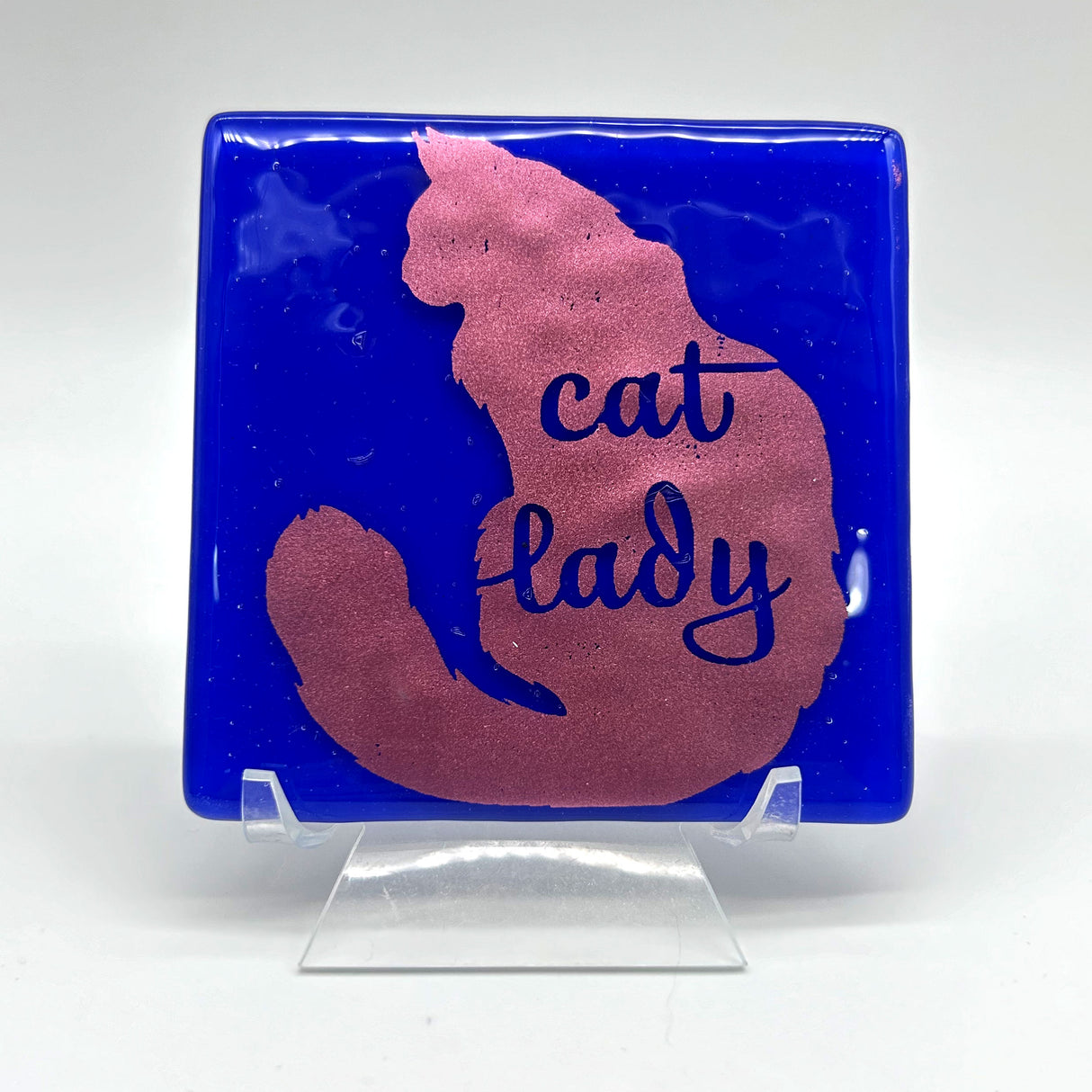 Cat Lady Handmade 4" Single Fused Glass Coaster