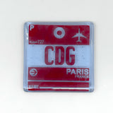 Paris CDG Vintage Luggage Tag 4" Fused Glass Coaster