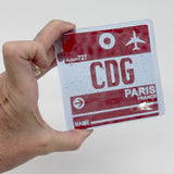 Paris CDG Vintage Luggage Tag 4" Fused Glass Coaster