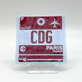 Paris CDG Vintage Luggage Tag 4" Fused Glass Coaster