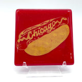Chicago Hot Dog 4" Fused Glass Coaster for Foodies & Travel Buffs