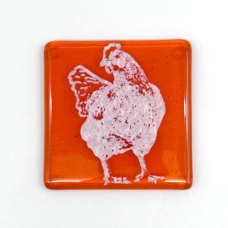 Backyard Chicken Handmade 4" Single Fused Glass Coaster