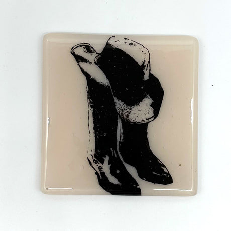 Cowboy Hat & Boots Fused Glass 4" Single Coaster