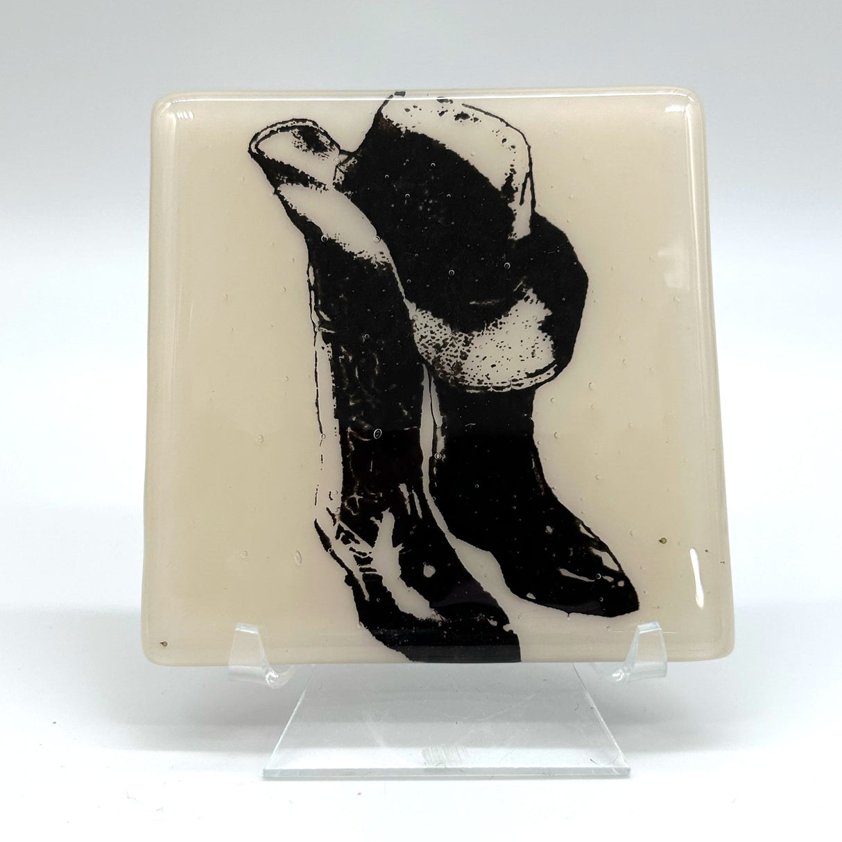 Cowboy Hat & Boots Fused Glass 4" Single Coaster