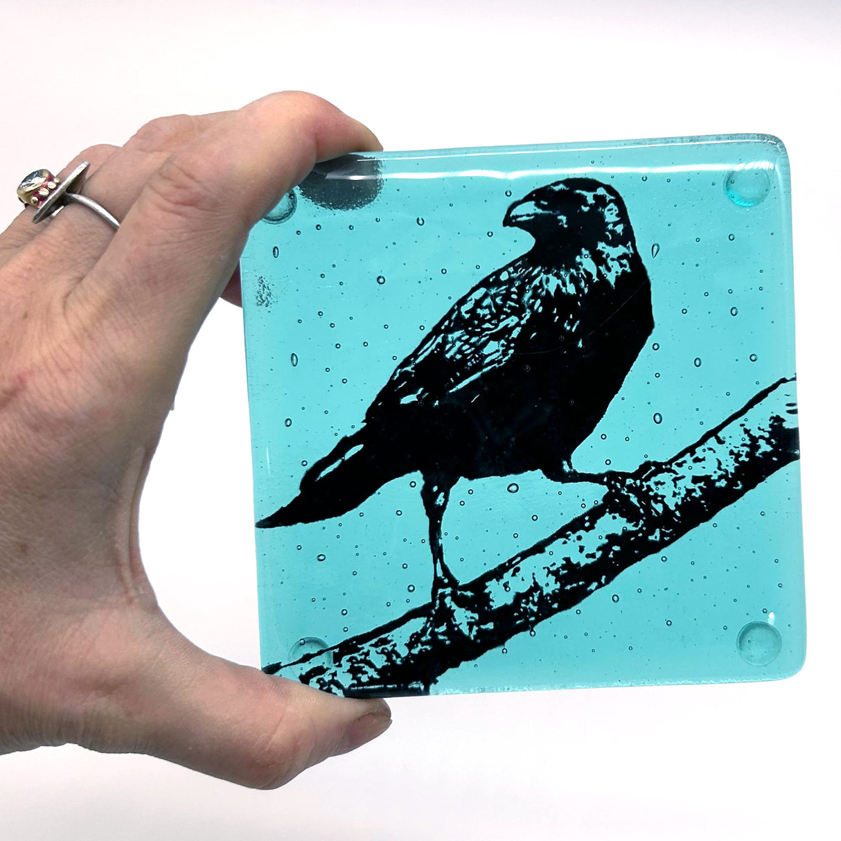 Birds | Crow Fused Glass 4" Single Coaster