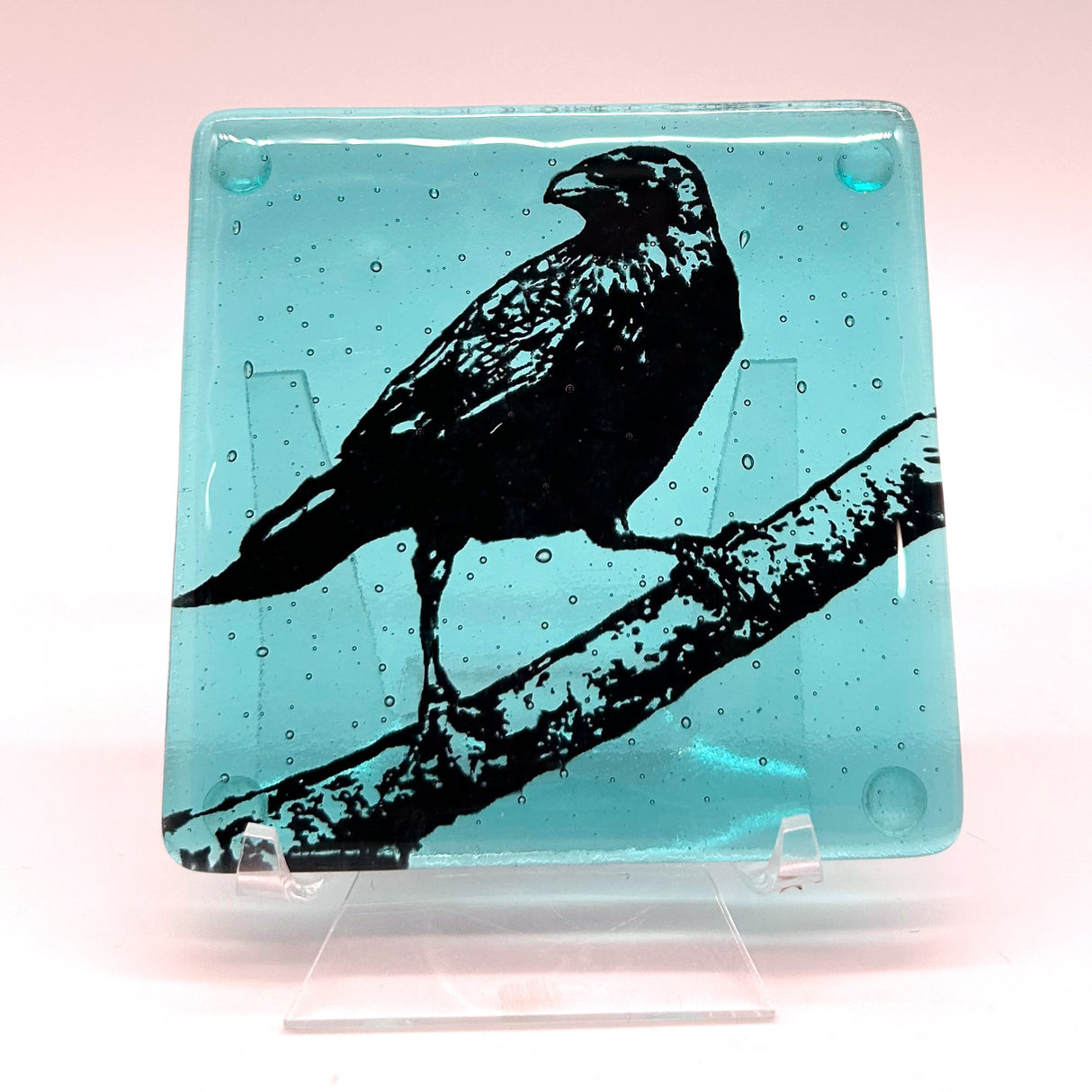 Birds | Crow Fused Glass 4" Single Coaster