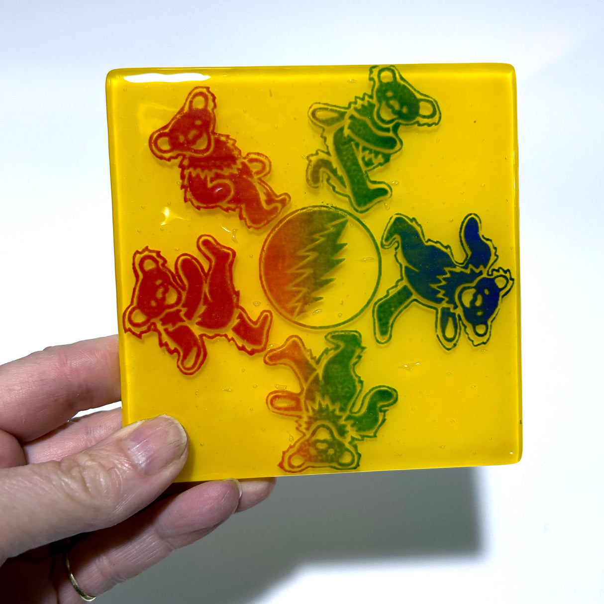 Deadhead Dancing Bears Fused Glass 4" Single Coaster