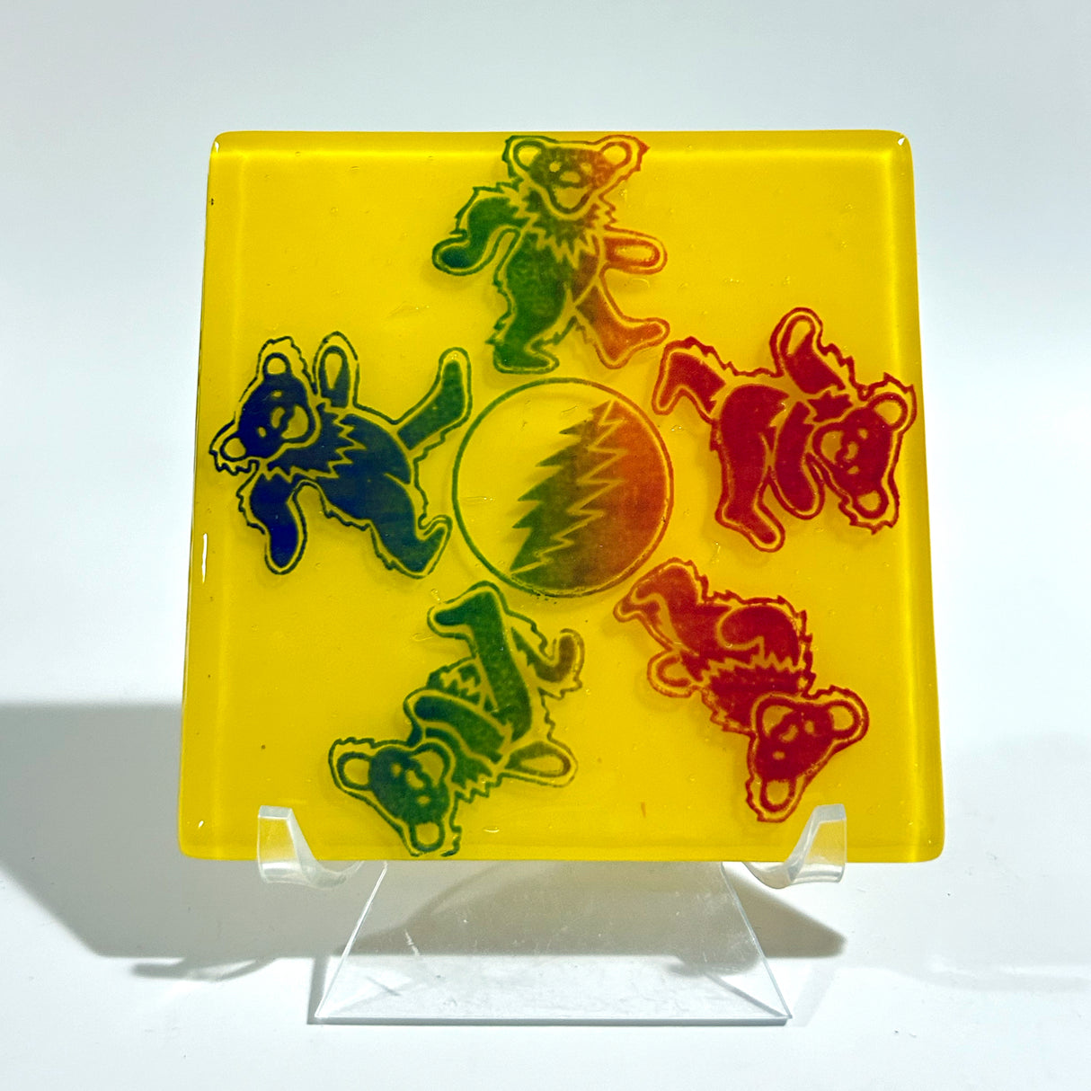 Deadhead Dancing Bears Fused Glass 4" Single Coaster