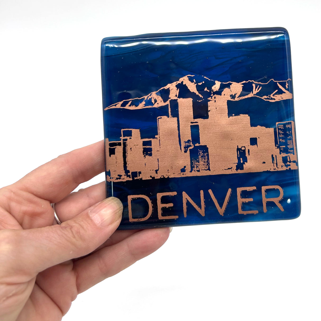 Denver Sunset Skyline Fused Glass 4" Coaster
