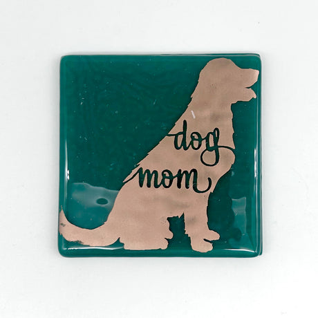 Dog Mom Handmade 4" Single Fused Glass Coaster