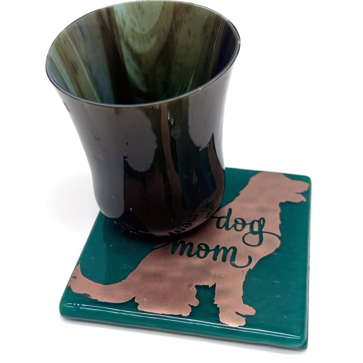 Dog Mom Handmade 4" Single Fused Glass Coaster