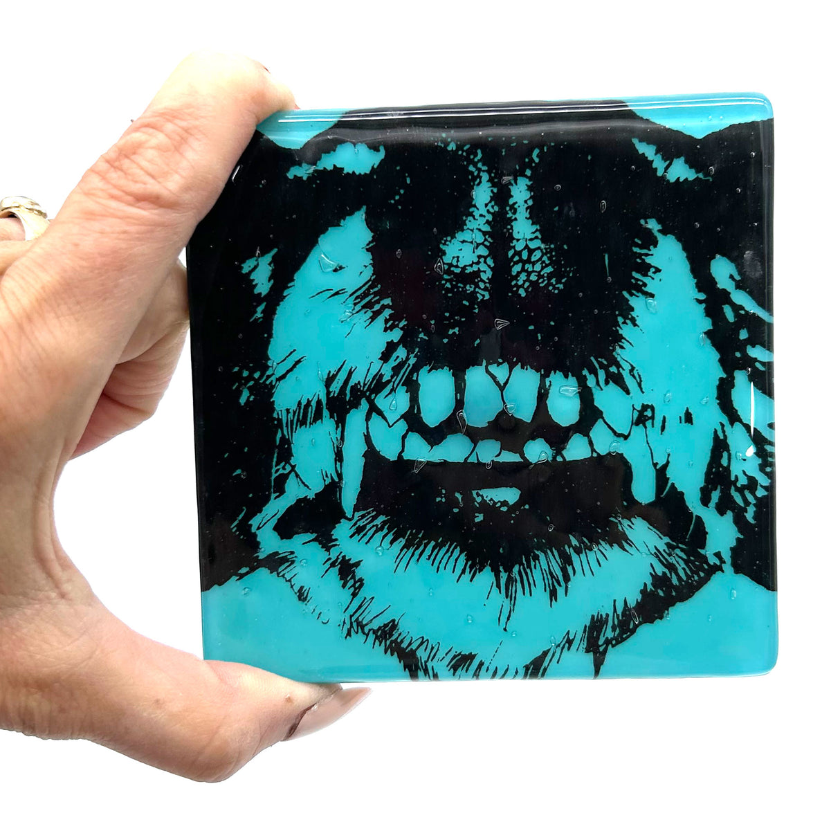Dr. Teeth (Dog) Handmade 4" Handmade Fused Glass Coaster