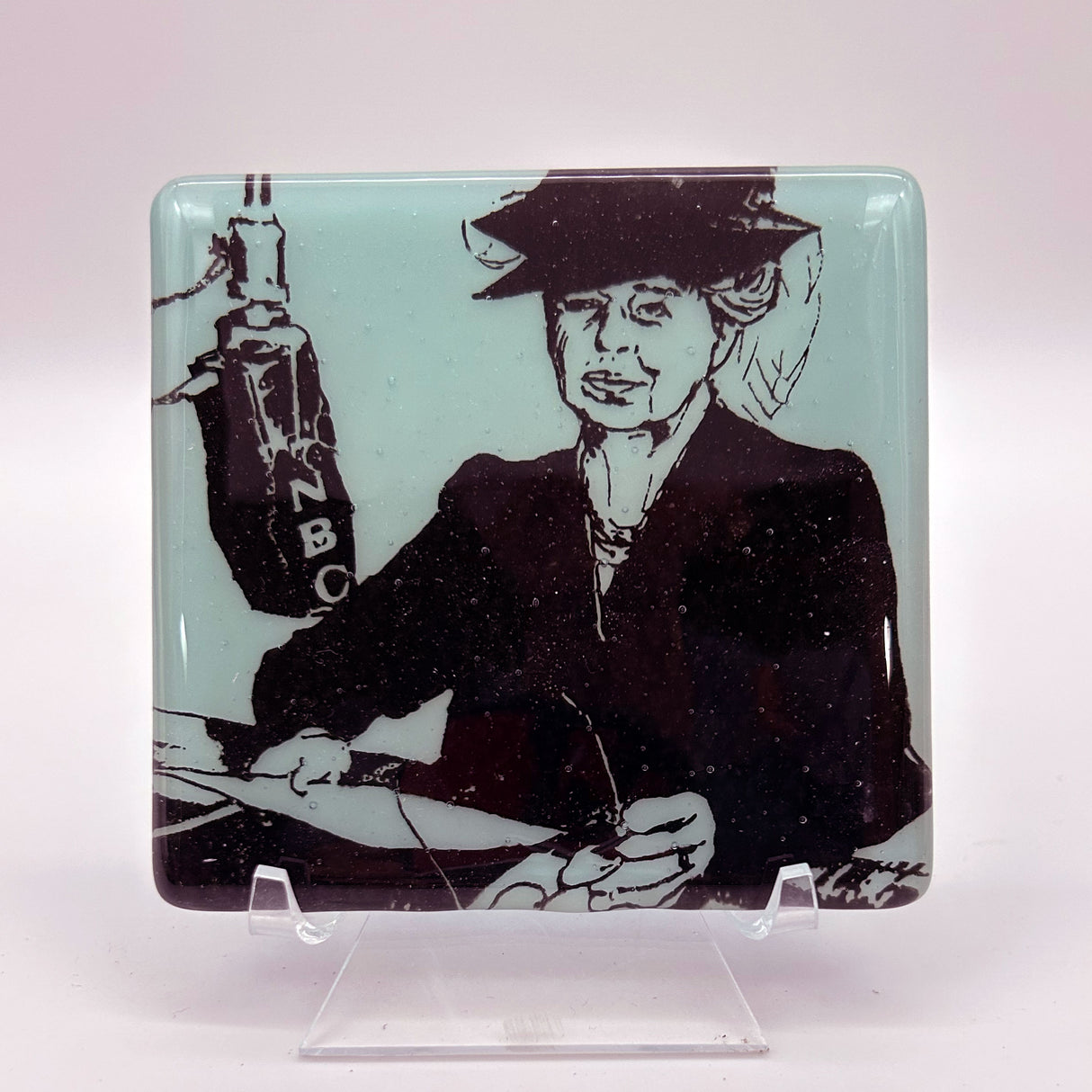 Eleanor Roosevelt (Fireside Chat)  Fused Glass 4" Single Coaster