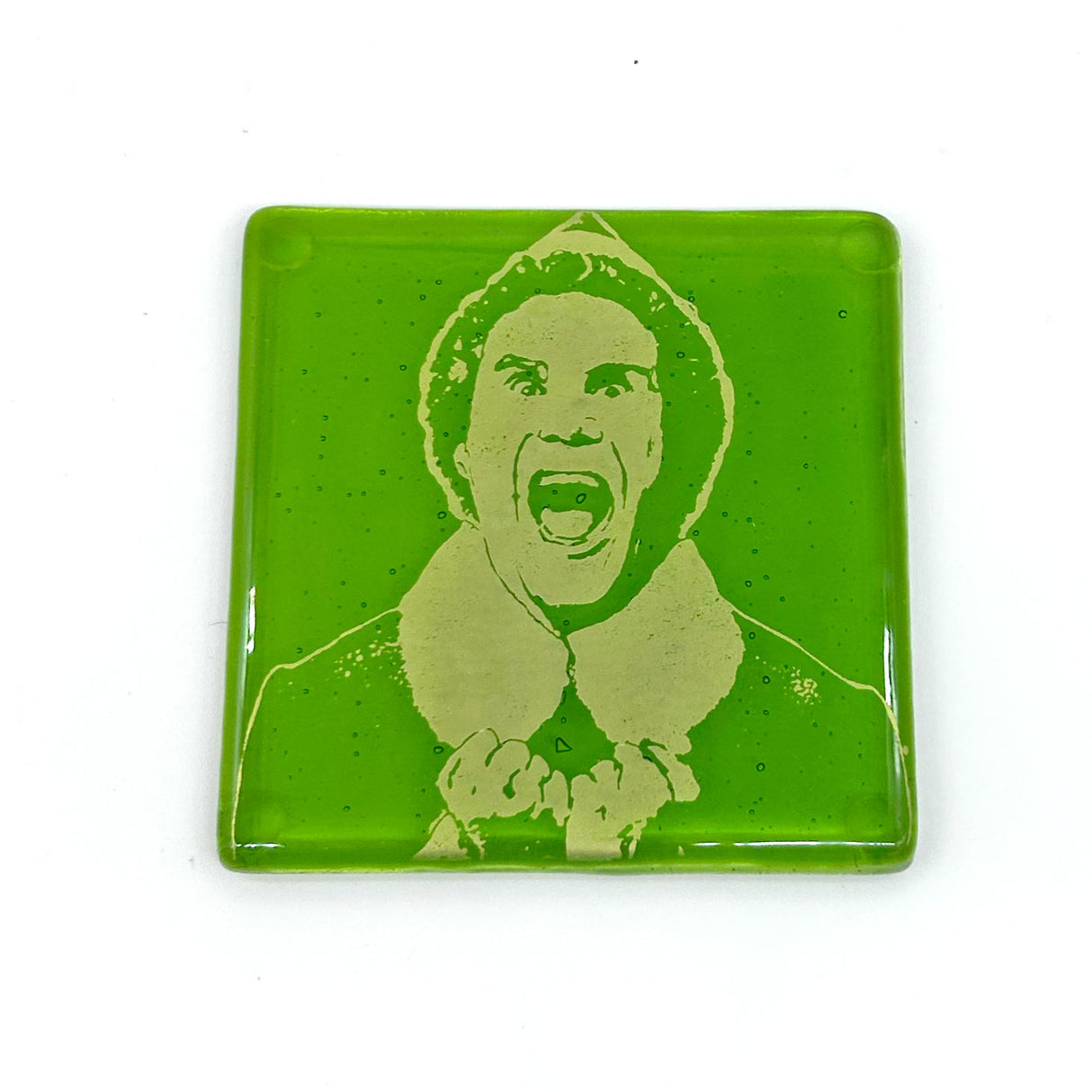 Elf Christmas Fused Glass 4" Single Coaster