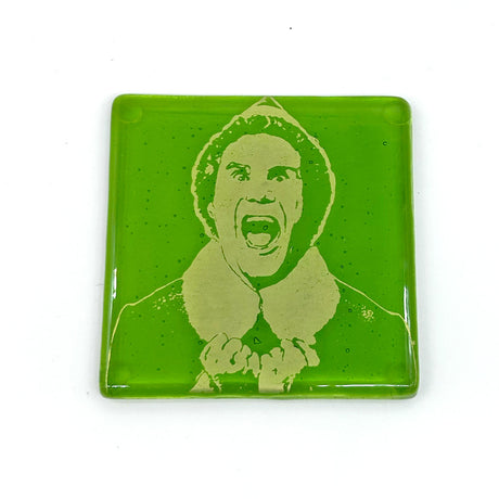 Elf Christmas Fused Glass 4" Single Coaster