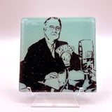 Franklin Delano Roosevelt FDR (Fireside Chat) Fused Glass 4" Single Coaster