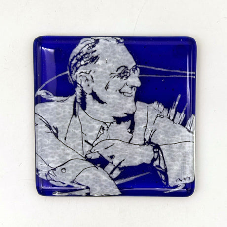Franklin Delano Roosevelt FDR (Smile)  Fused Glass 4" Single Coaster