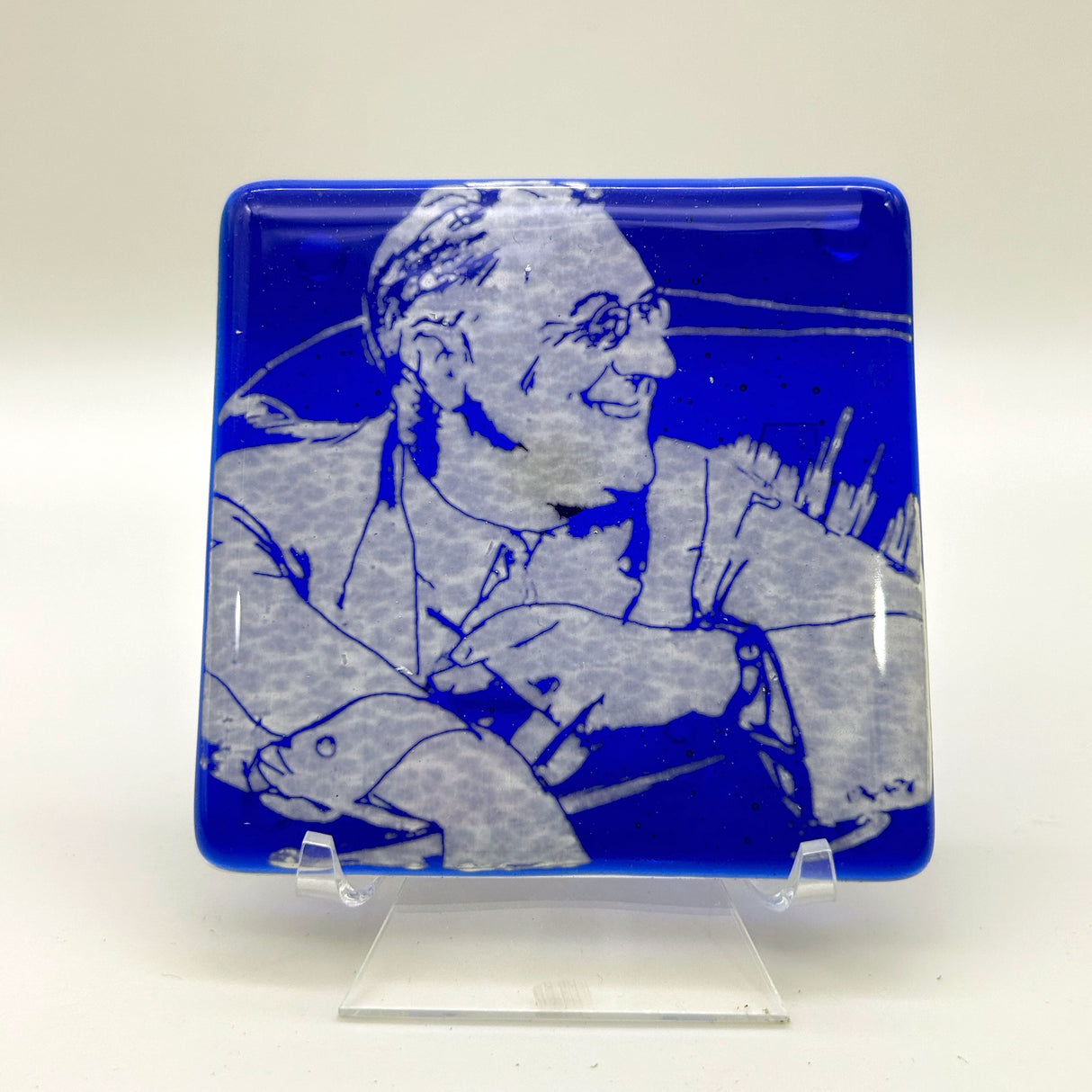 Franklin Delano Roosevelt FDR (Smile)  Fused Glass 4" Single Coaster